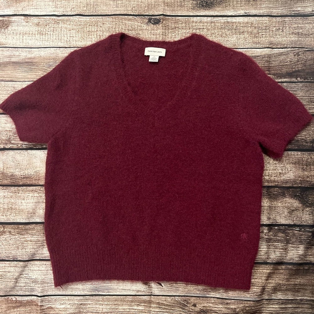 Sz L Calvin Klein Burgundy V-Neck Sweater